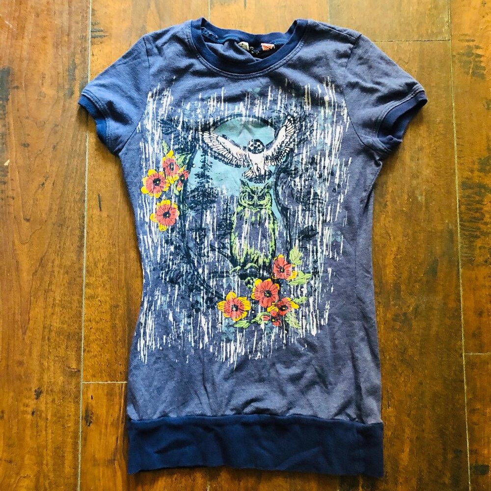 VINTAGE Y2K OWL WHYMSICAL BURNOUT CAP SLV TOP